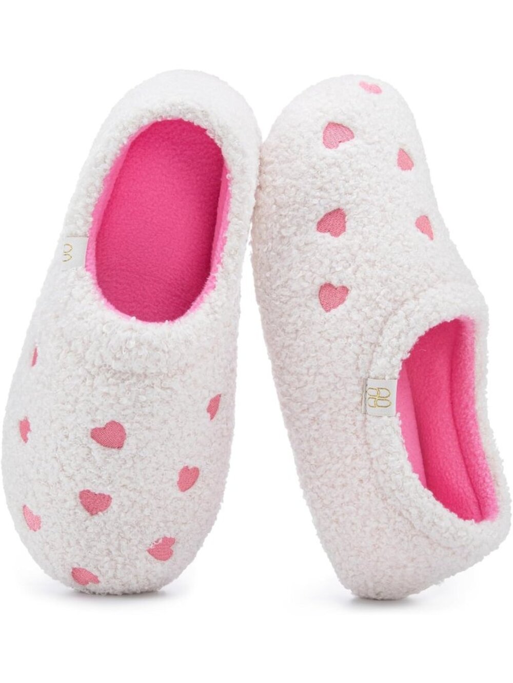 Women's Blushing Heart Fuzzy Curly Fur Memory Foam Fleece Lining Loafer Slippers
